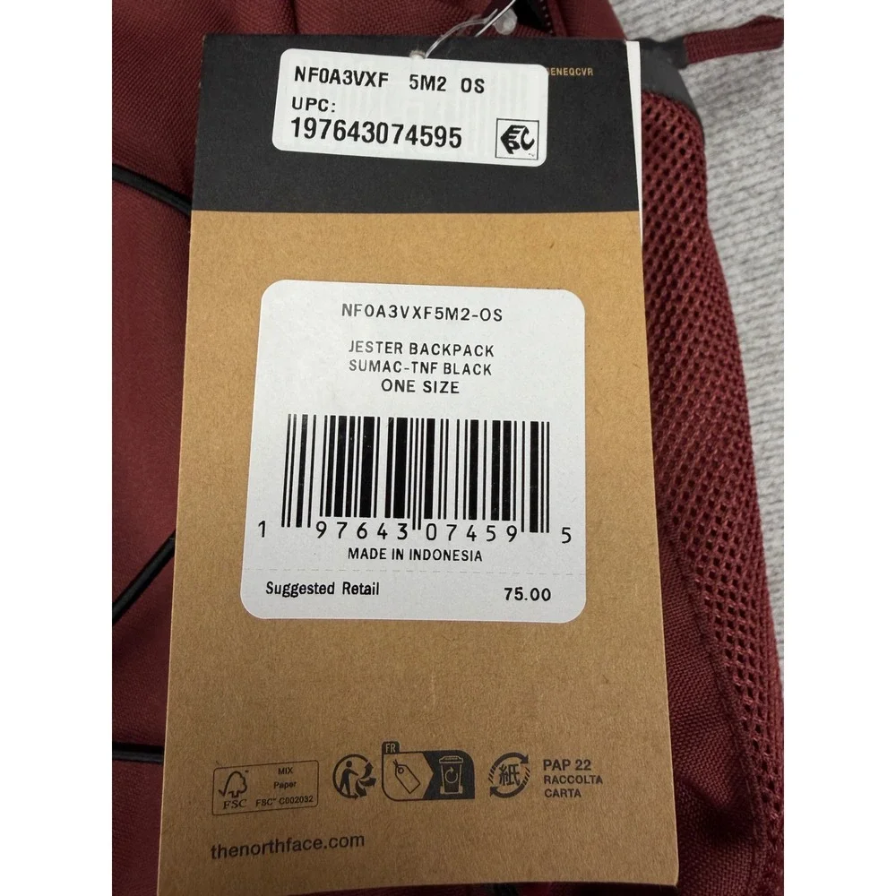 The North Face Jester Backpack Brick Red Laptop Sleeve FlexVent Daypack MSRP $75